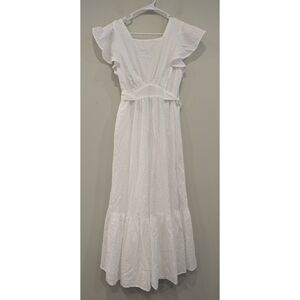 Seraphina London Goa White Swiss Dot Tie Waist Square Back Midi Dress Size Large